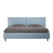 Letto Matrimoniale King Size 200x200 cm con Rete Imbottito in Microfibra Antea Large Azzurro
