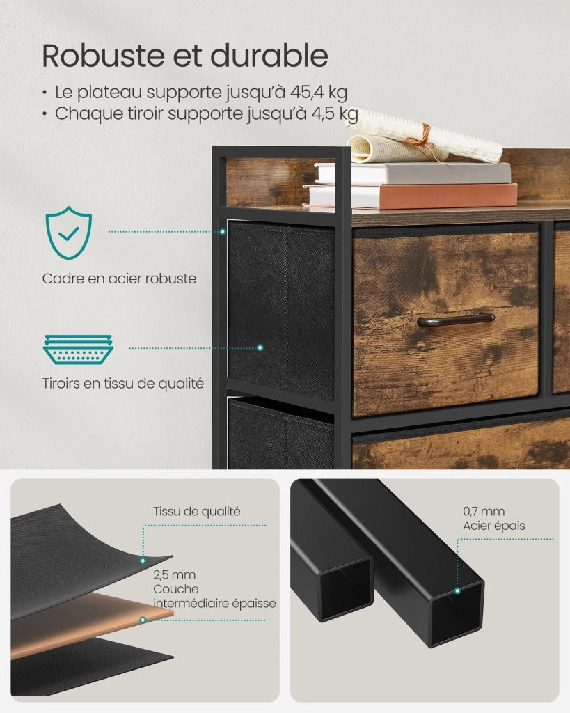 Cassettiera in tessuto 29 x 982 x 70 cm mobile contenitore con 7 cassetti su 3 livelli con maniglie in metallo stile industriale marrone 12_0005209