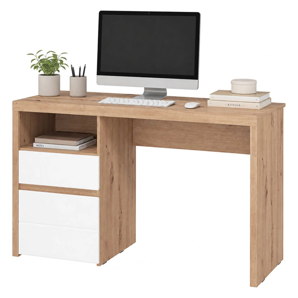 Flam, Scrivania 2 Cassetti, 127x52x77h cm Marrone Rovere Nodi