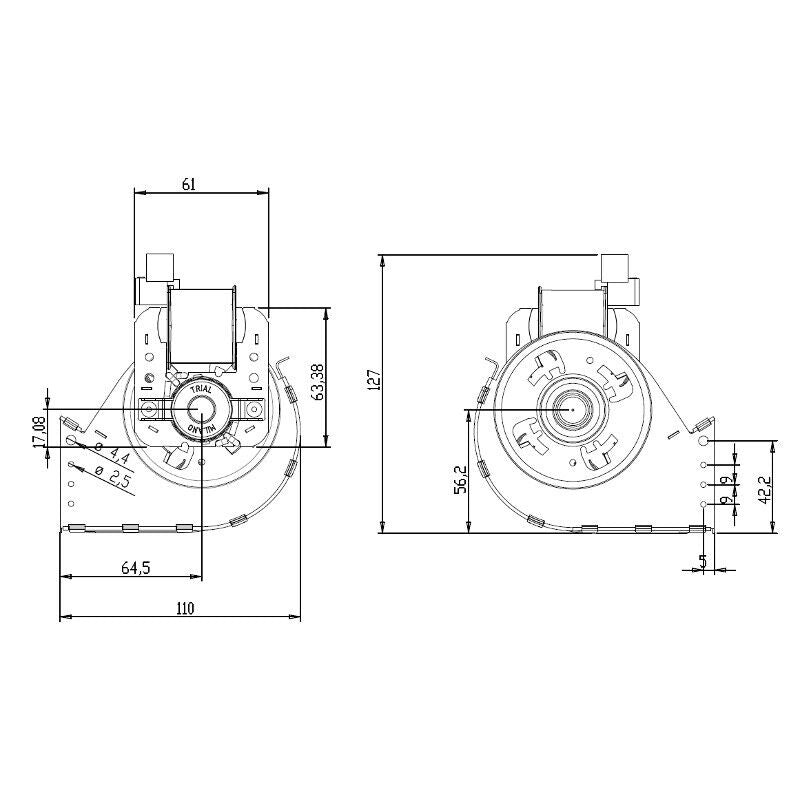 Ventilatore tangenziale Trial THS36B5 013 TFA656 D1 Stufa a Pellet Lunghezza 453mm Bocchetta 368x50mm