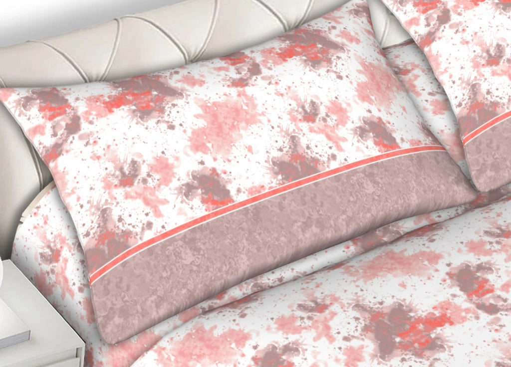 Completo Lenzuola 100% Cotone Made Italy Disegno Stain C.N - Matrimoniale - Rosa
