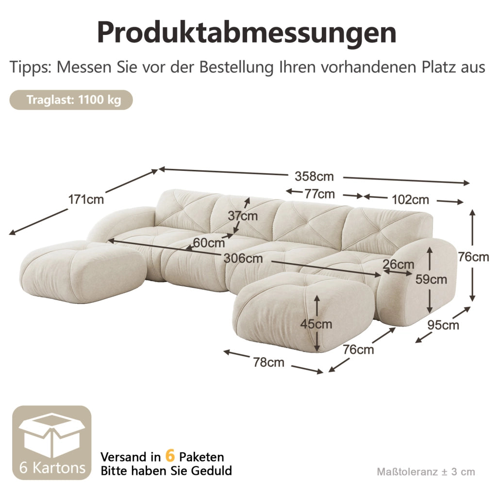 Divano modulare senza struttura in ciniglia beige chiaro con schiuma 32D