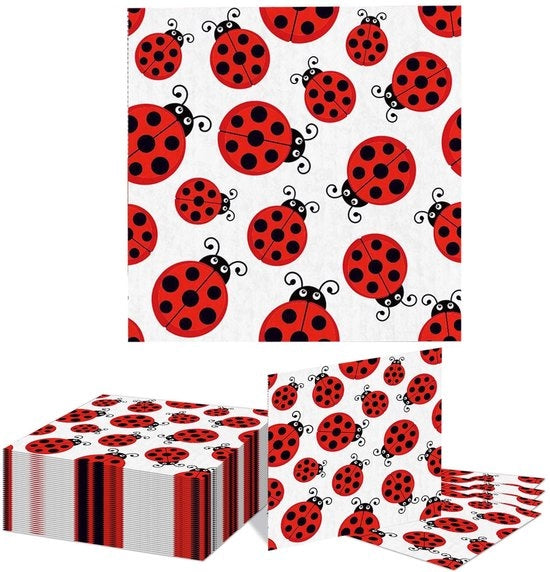 Serviette in Papier 40 Unità - Tema Lieveheersbeestjes - Decorazione di Festa - Serviette da Una Volta - Serviette per Festa