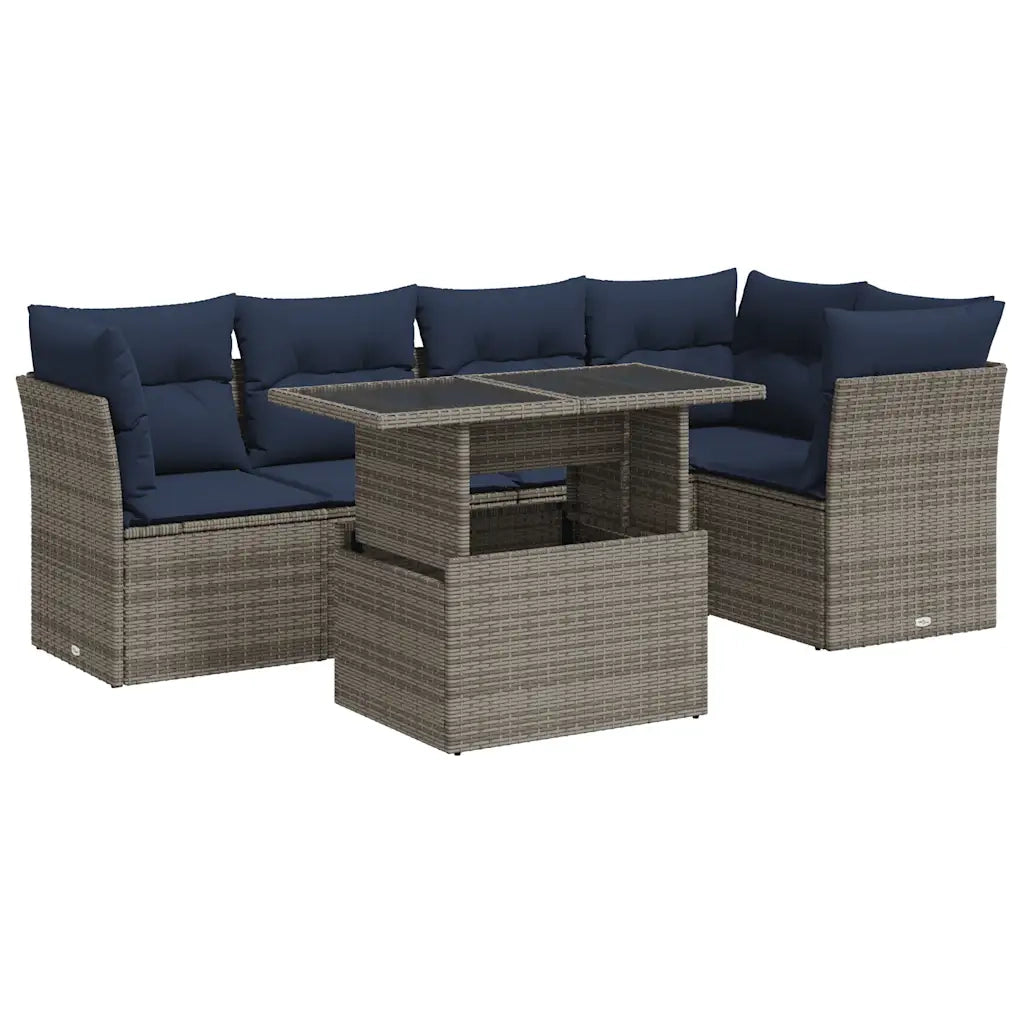 Set Divano da Giardino 6pz con Cuscini Grigio Polyrattan Acacia 3326162