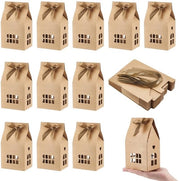 Dozze di carta a forma di casa da 20 pezzi - marrone con seta - 7x10x10 cm - ideale per pacchetti festivi - progetto romantico - imballo regalo