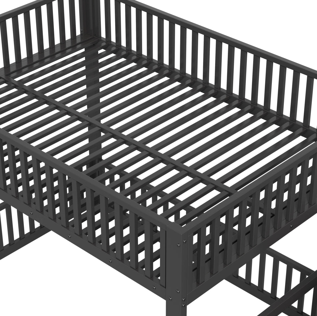 Letto a castello basso 140x200 cm con scala contenitore e LED; nero