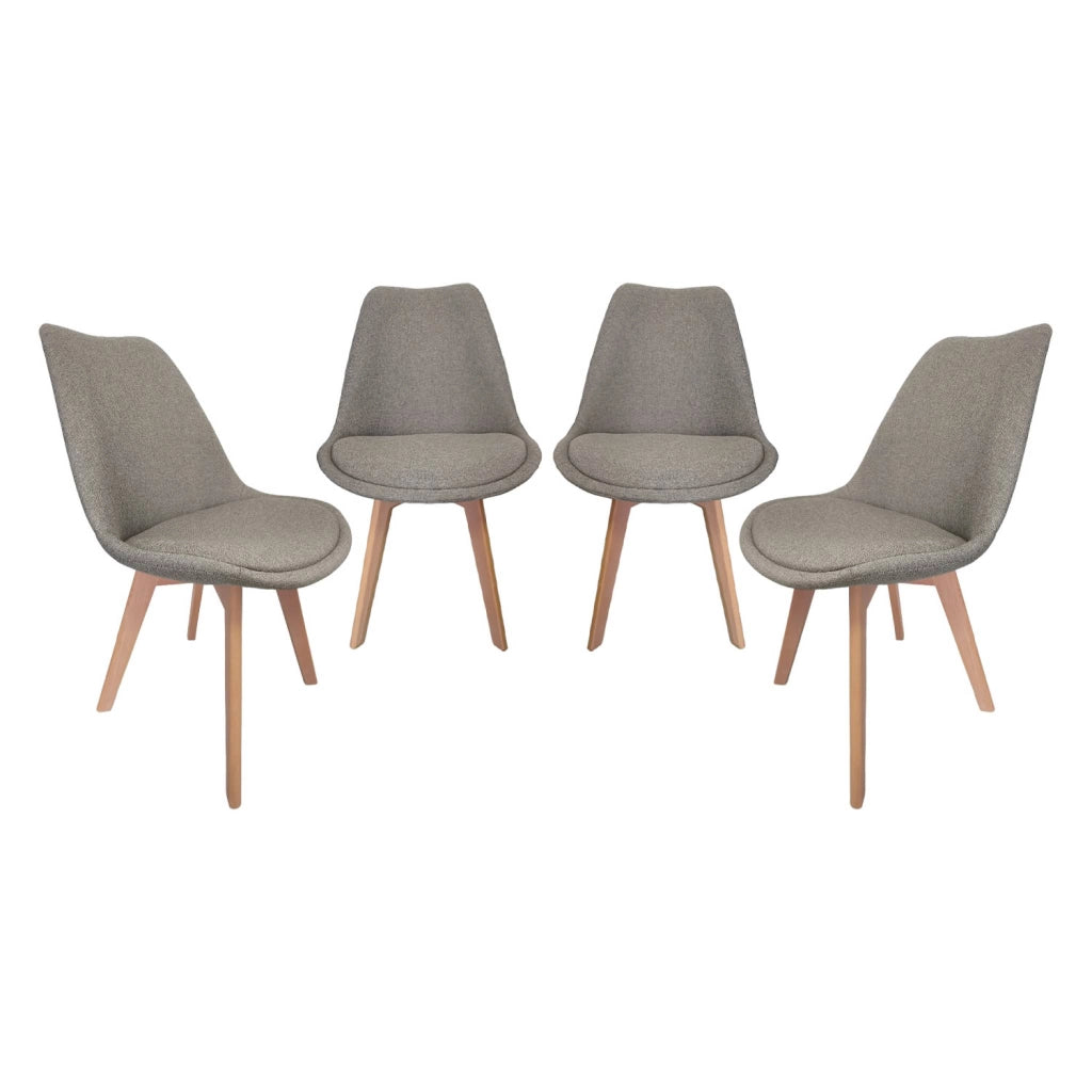 Set di 4 sedie scandinave in legno di faggio e tessuto semplice,