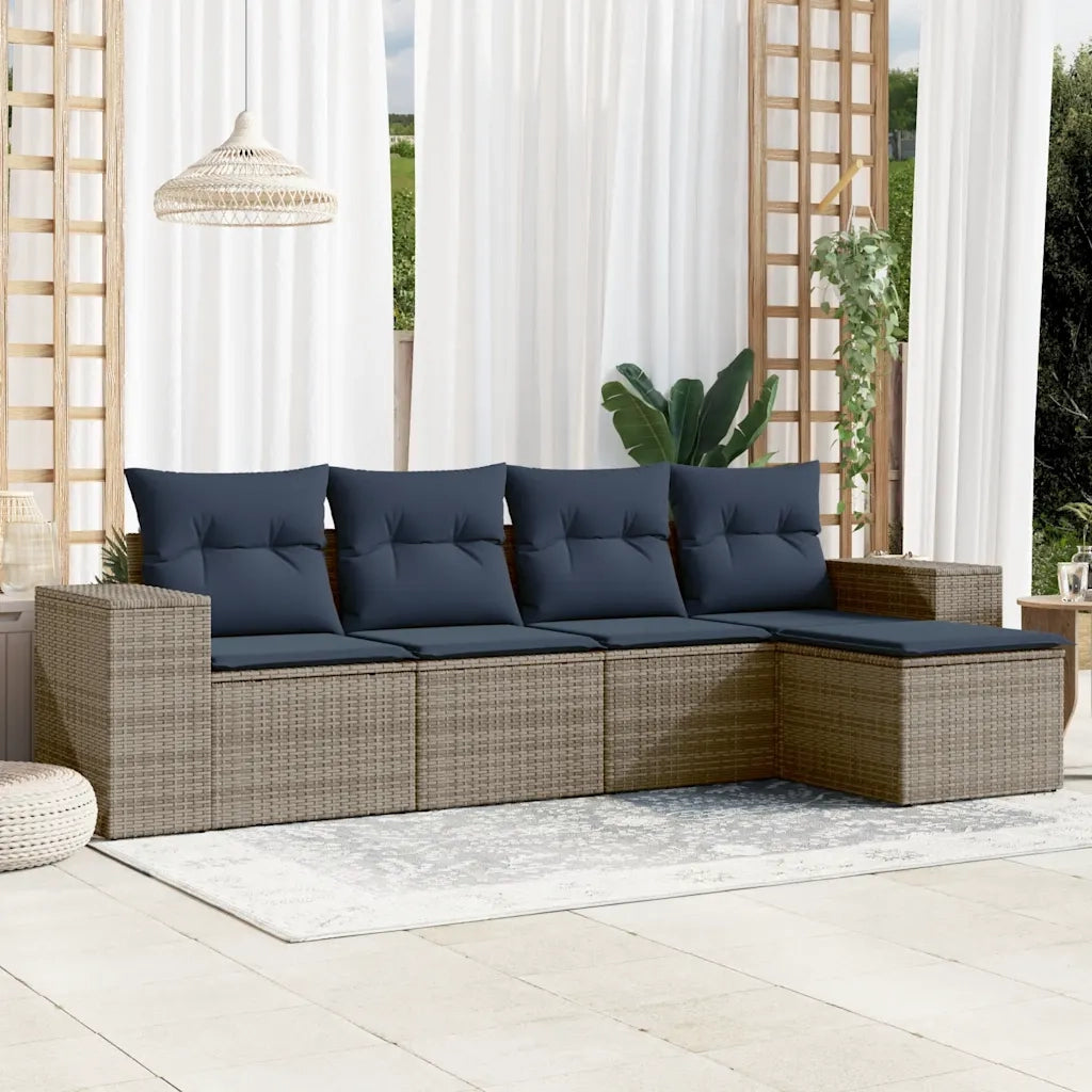 Salotto da Giardino-Set Divani da Giardino 5 pz con Cuscini Grigio in Polyrattan 573161