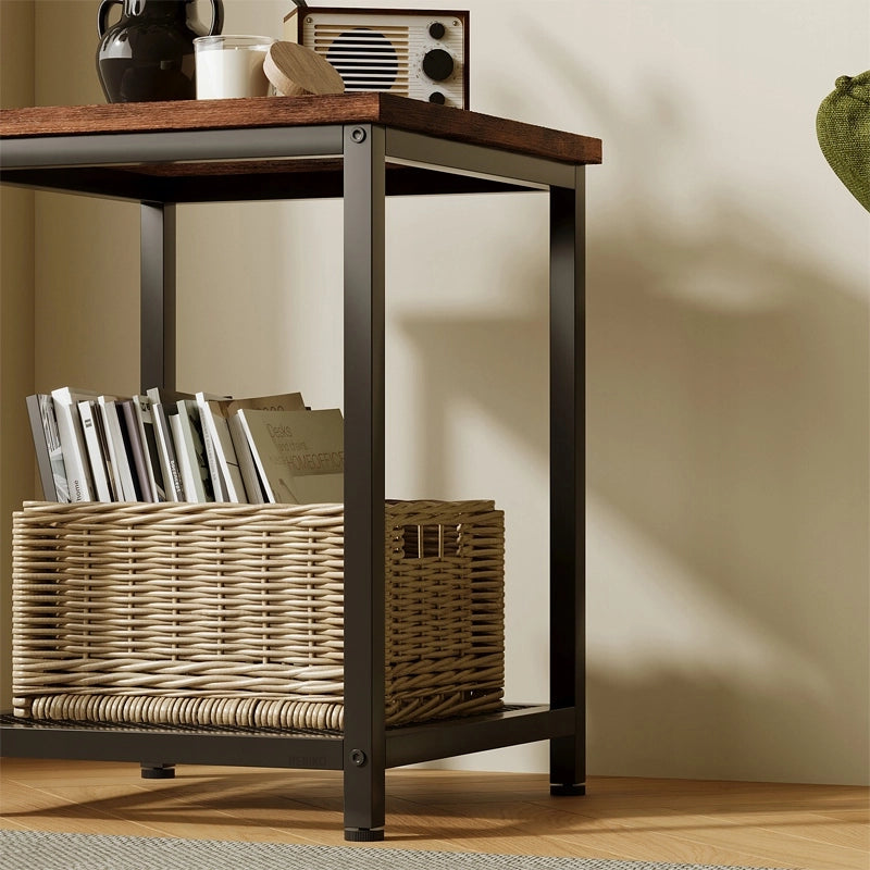 Tavolino quadrato ausiliario con ripiano retrò vintage loft 55 cm