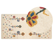 Tappeto Gabbeh di lana beige 80 x 150 cm realizzato a mano con motivo floreale stile tradizionale camera da letto soggiorno