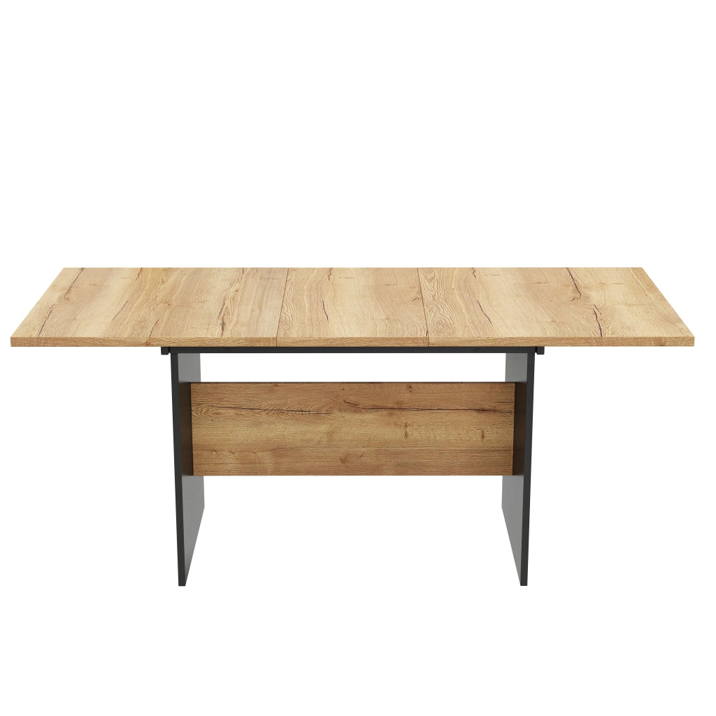 Tavolo allungabile per 4-6 persone con piano effetto legno, in MDF, nero e noce scuro, stile minimalista moderno