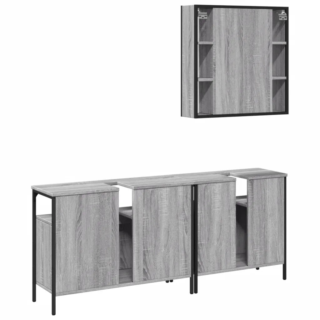 Set Mobili da Bagno 3 pz Grigio Sonoma in Legno Multistrato