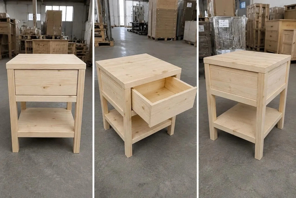 Comodino cortina 1 cassetto in legno massello di abete 45x38x60 (3304) - Mobili 2G