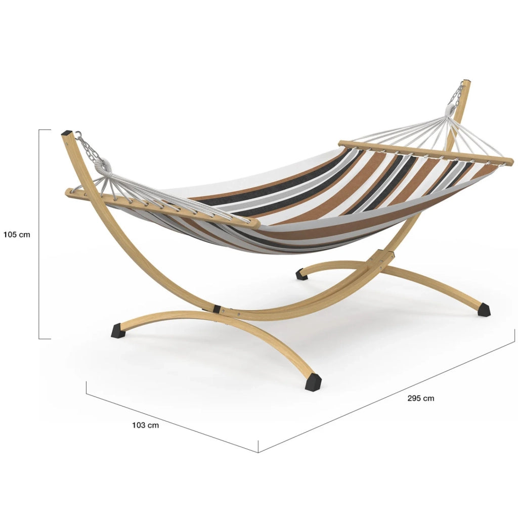 IDMarket - Amaca XL con struttura in metallo effetto legno e tessuto a righe nero, bianco e color cioccolato