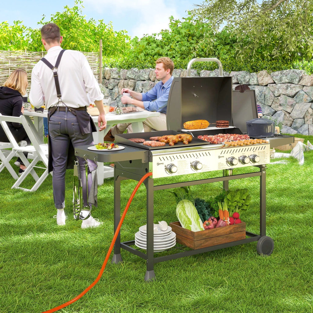 Barbecue a Gas con Piastra e Fornello ¨C Xylo ¨C Nero con Termometro