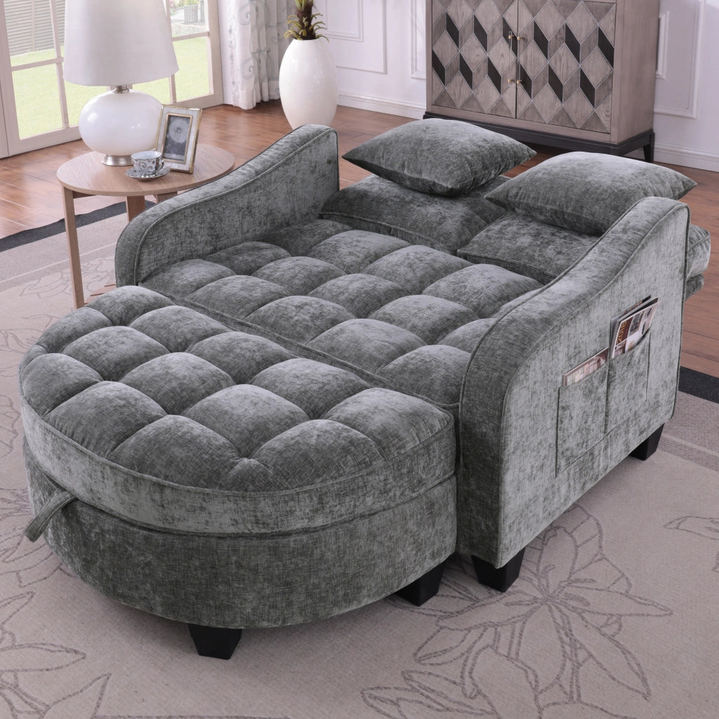 Divano Letto Convertibile con contenitore tessuto traspirante in eucalipto grigio scuro 132 × 129 × 93 cm
