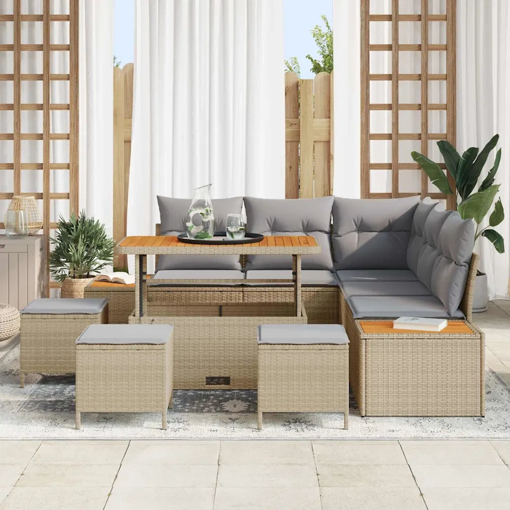 Set Divano da Giardino con cuscino 9 pcs Beige Poly Rattan 3364872
