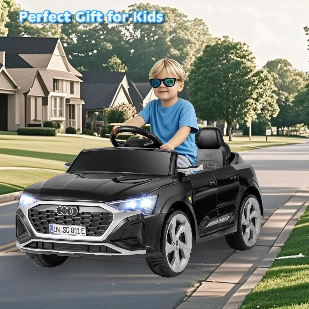 Macchina Elettrica per Bambini Audi SQ8 12V con Telecomando, Auto Elettrico a Pedale, Veicoli con Musica, Fari LED e Doppio Motore, 3 Velocità 3-5km/h, Carico 30 kg, 3+ Anni (Nero)