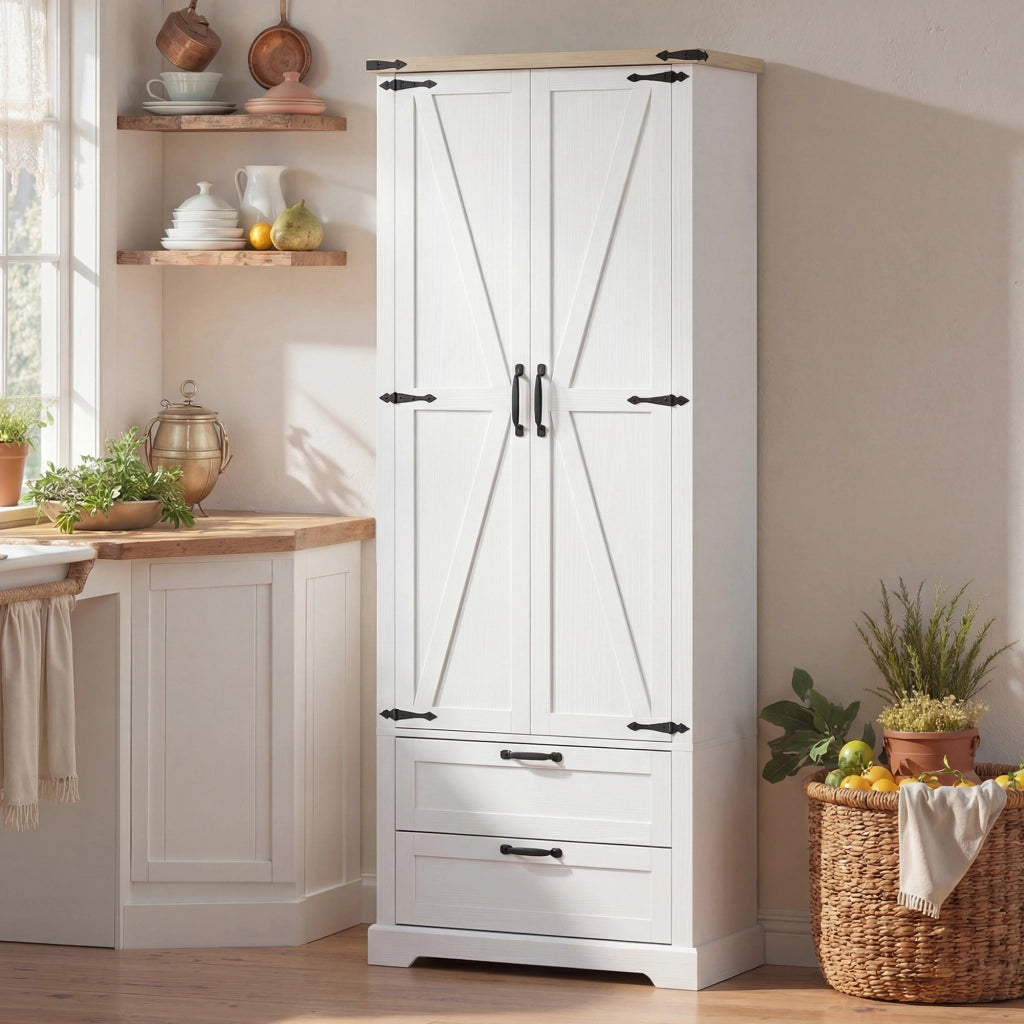 Credenza Rustica ¨C Zephmum ¨C 2 Ante 2 Cassetti Ripiani Regolabili 76x40x180 Bianco