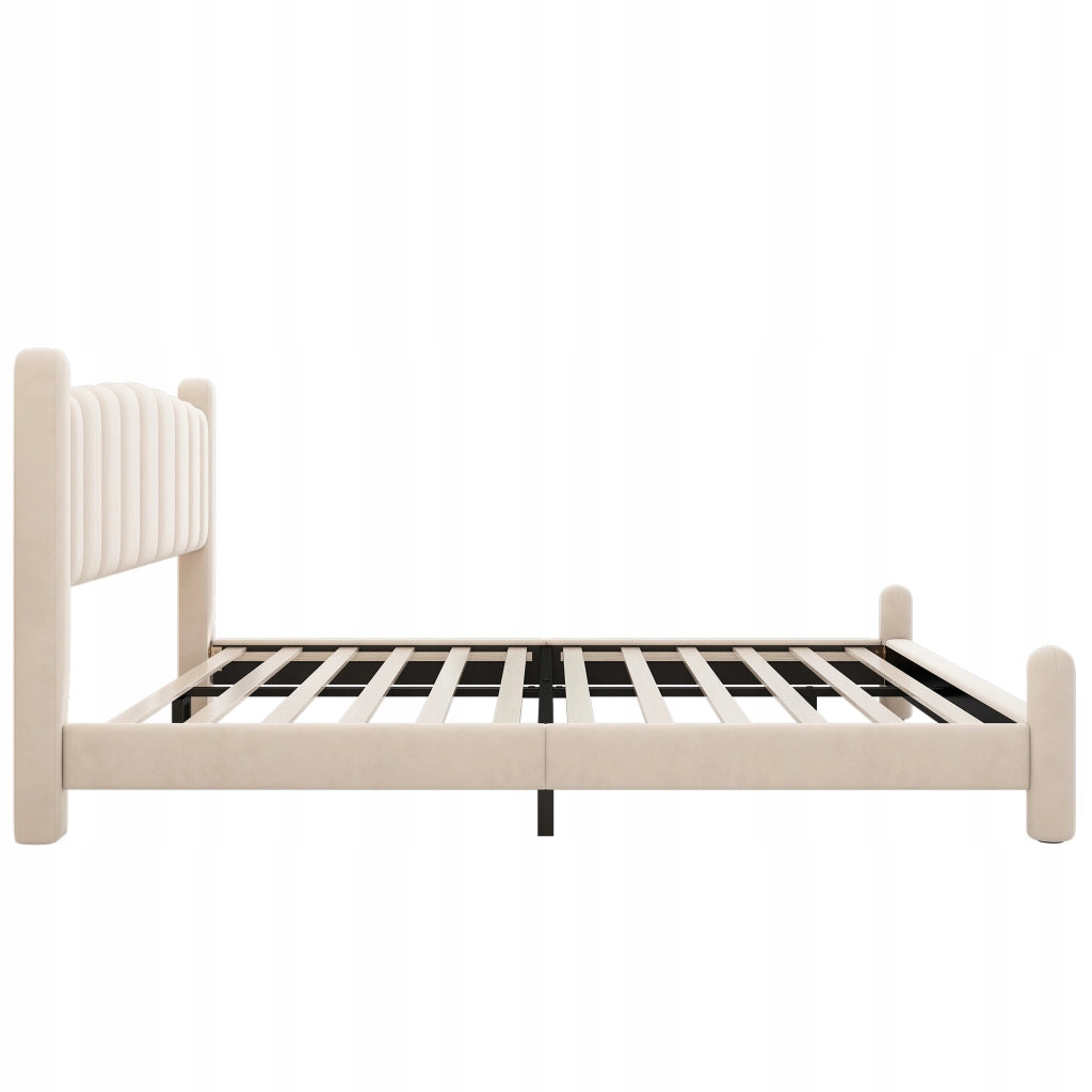Letto imbottito con testiera in velluto - Xylo - 180x200 - Beige