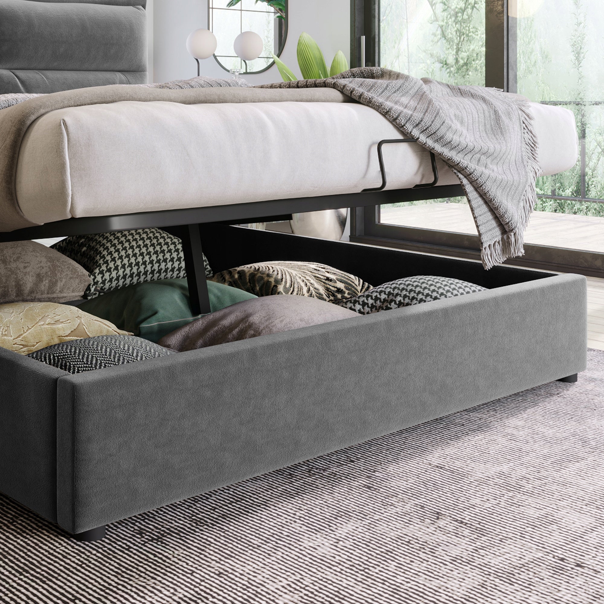 Letto imbottito 140x200 - Xylo - Grigio, regolabile idraulicamente