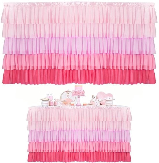 Decorazione per tavolo 6 strati chiffon - Gradiente rosa - Decorazione per festa di compleanno - Tavolo - Decorazione per casa - 1820 x 780 x 3 mm - Tavolo con tenda