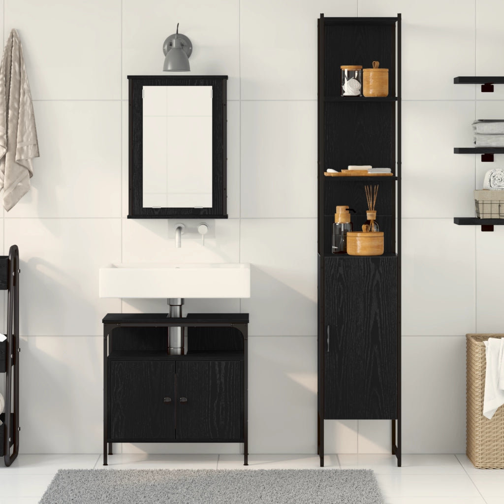 Set di mobili da bagno 3 pezzi in legno ingegnerizzato rovere nero