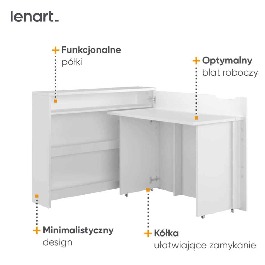 Lenart scrivania richiudibile Off. Concept cm115x27-136x93H destra Bianco opaco