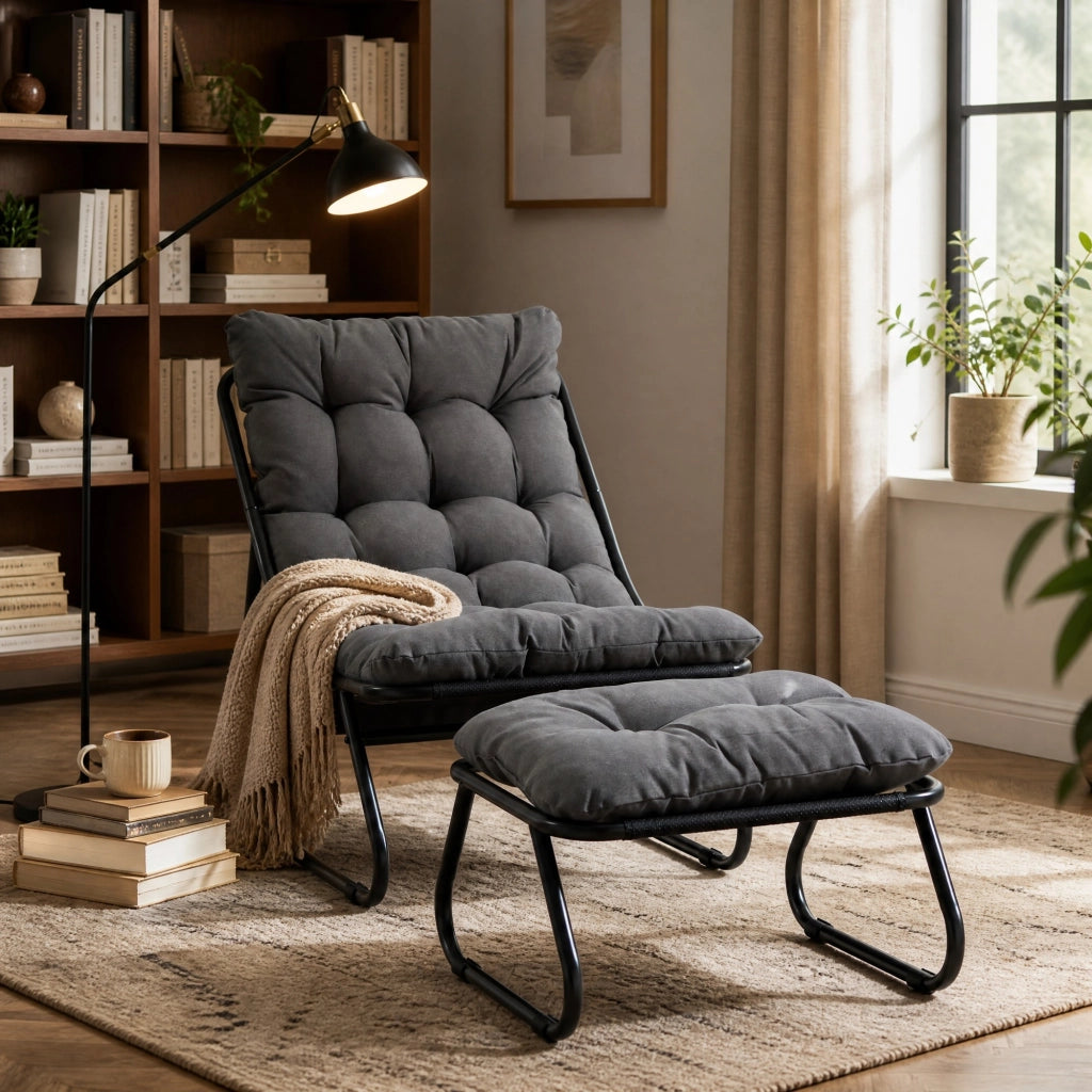 SEDIA DA ESTERNO CON POUF 65x78x86 cm Acciaio Grigio