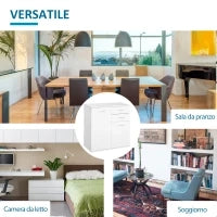 Cassettiera da Ufficio 2 Cassetti 2 Ante con Ripiano Regolabile Legno 71x35x76cm Bianco