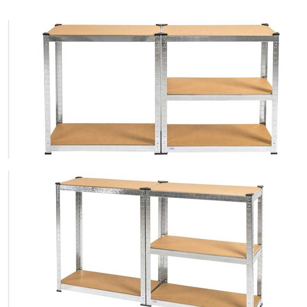 Kit 2 Scaffali Metallo Zincato 5 Ripiani Legno MDF 90x40 H180cm Garage Casa