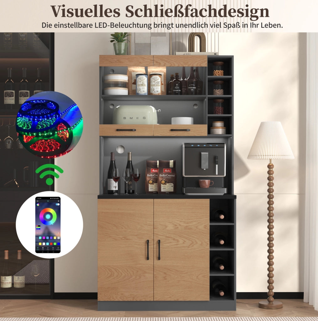Mobile dispensa cucina con LED e vano microonde 100x47x187 cm