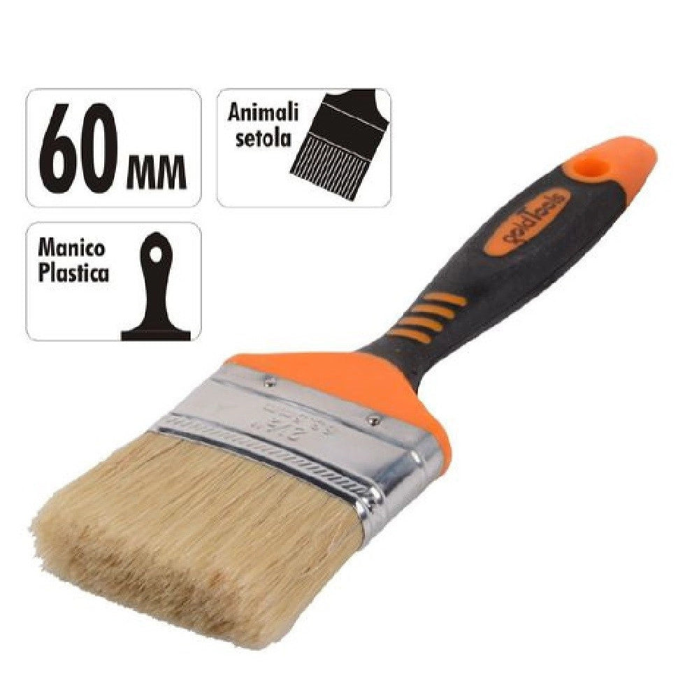 Trade Shop - Pennello Piatto 2.5" 60mm Setole Morbide Pittura Vernice Manico Antiscivolo 90278 -