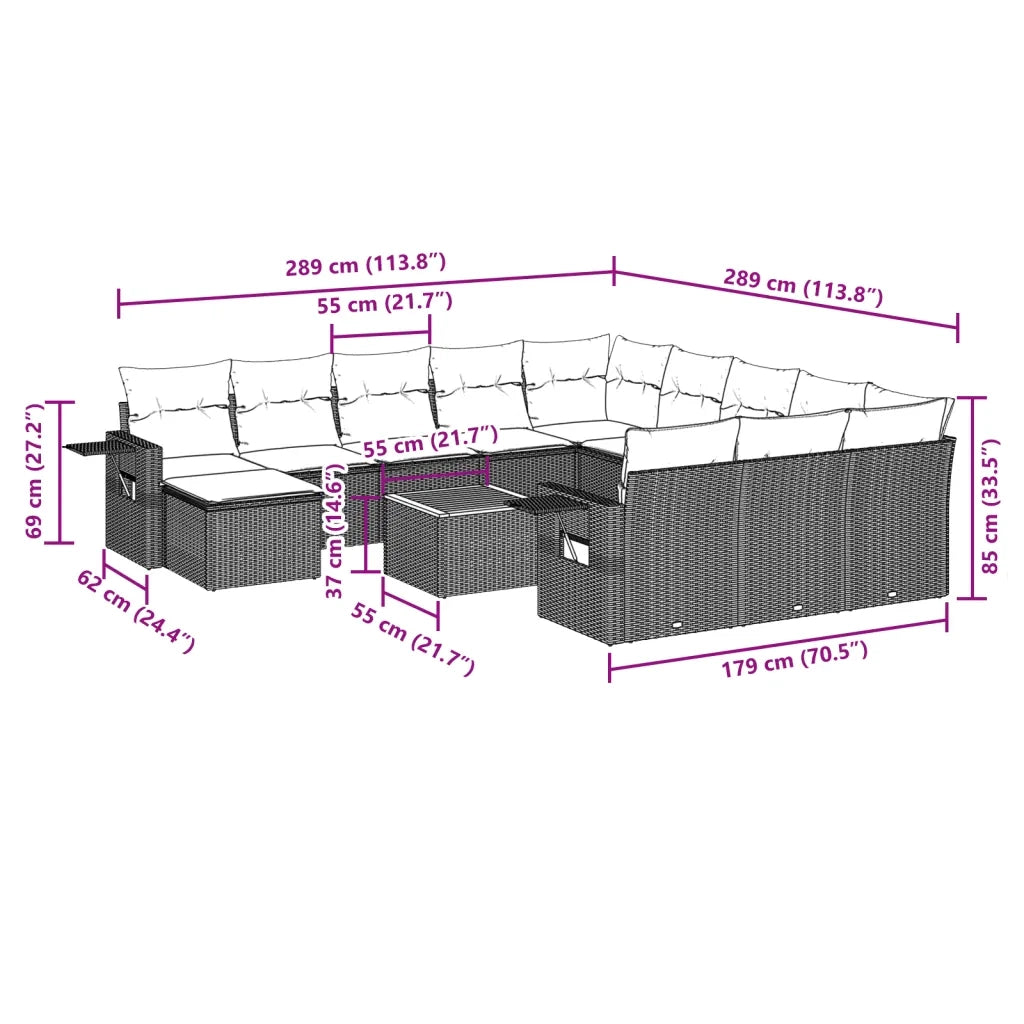 Set Divani da Giardino 13 pz con Cuscini Grigio in Polyrattan 3257201