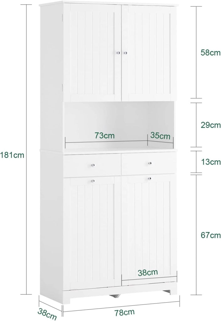 Mobile Bagno Salvaspazio con 2 Cesti Portabiancheria e 2 Cassetti Colonna Bagno Stretta 78x38x181cm Armadietto con Ripiano Aperto e Vano per Famiglie e Piccoli Spazi BZR215-W