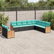 Set Divani da Giardino 10 pz con Cuscini Nero in Polyrattan 3227793