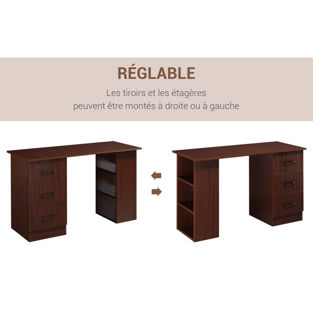 Scrivania per computer con 3 cassetti e 3 ripiani ¨C zephmum ¨C noce 120x49x72 cm