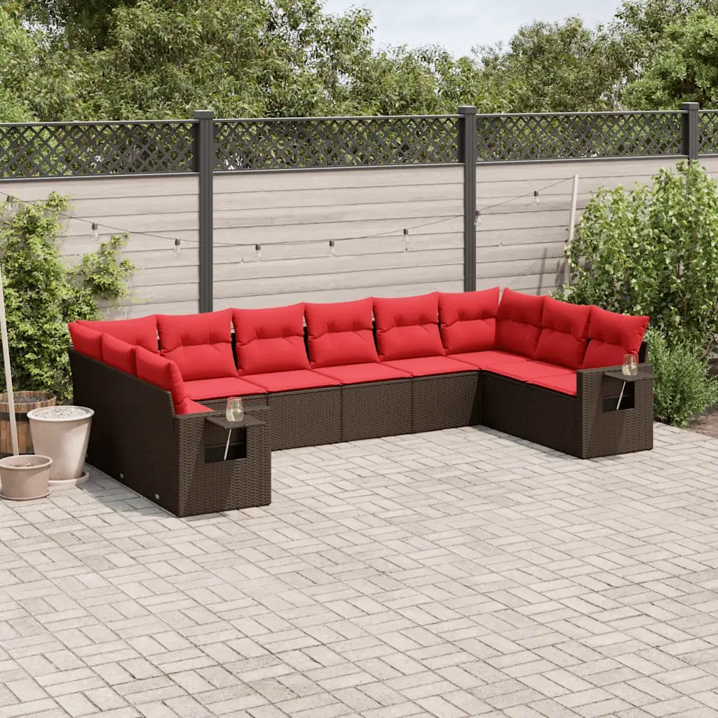 Set Divani da Giardino 10 pz con Cuscini Marrone in Polyrattan 3220673