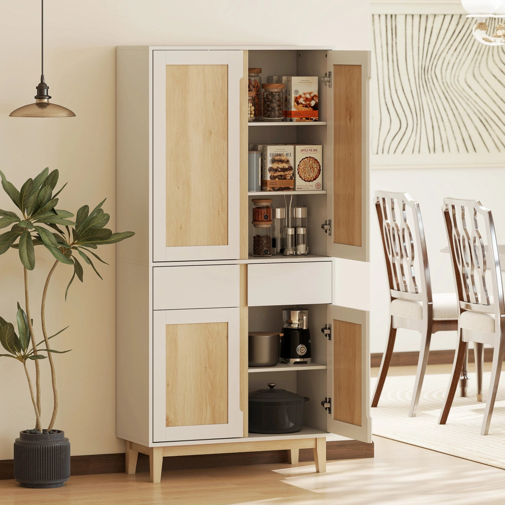 Credenza Cucina con 4 Porte e 2 Cassetti ¨C Zephmum ¨C Bianco Rovere 80x35x170cm