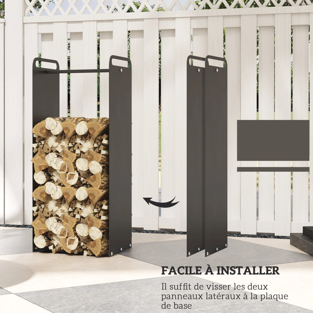 Porta Legna Interno con Maniglie ¨C Zephmum ¨C 37x30x90 cm Acciaio Nero