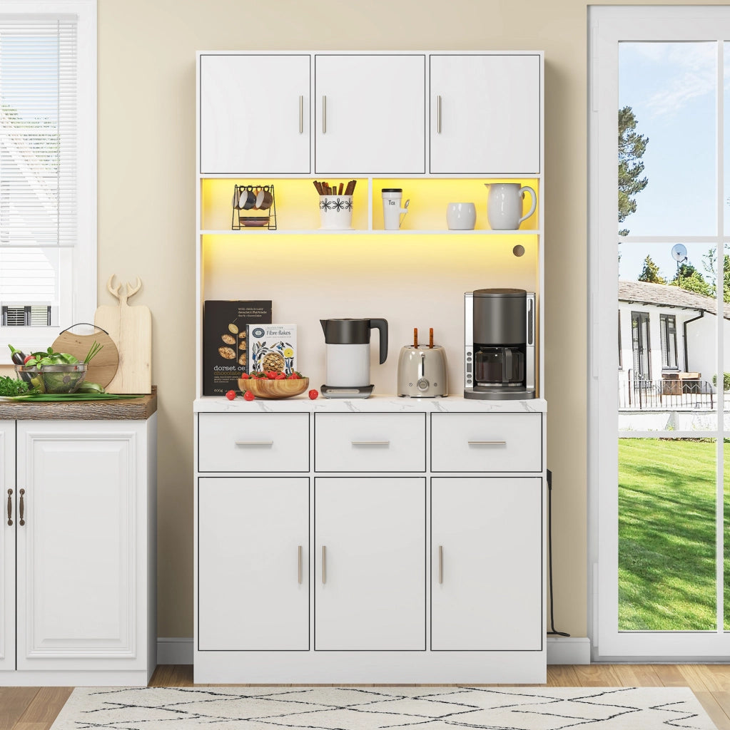 Credenza da cucina con LED, prese USB, cassetti e ripiani regolabili