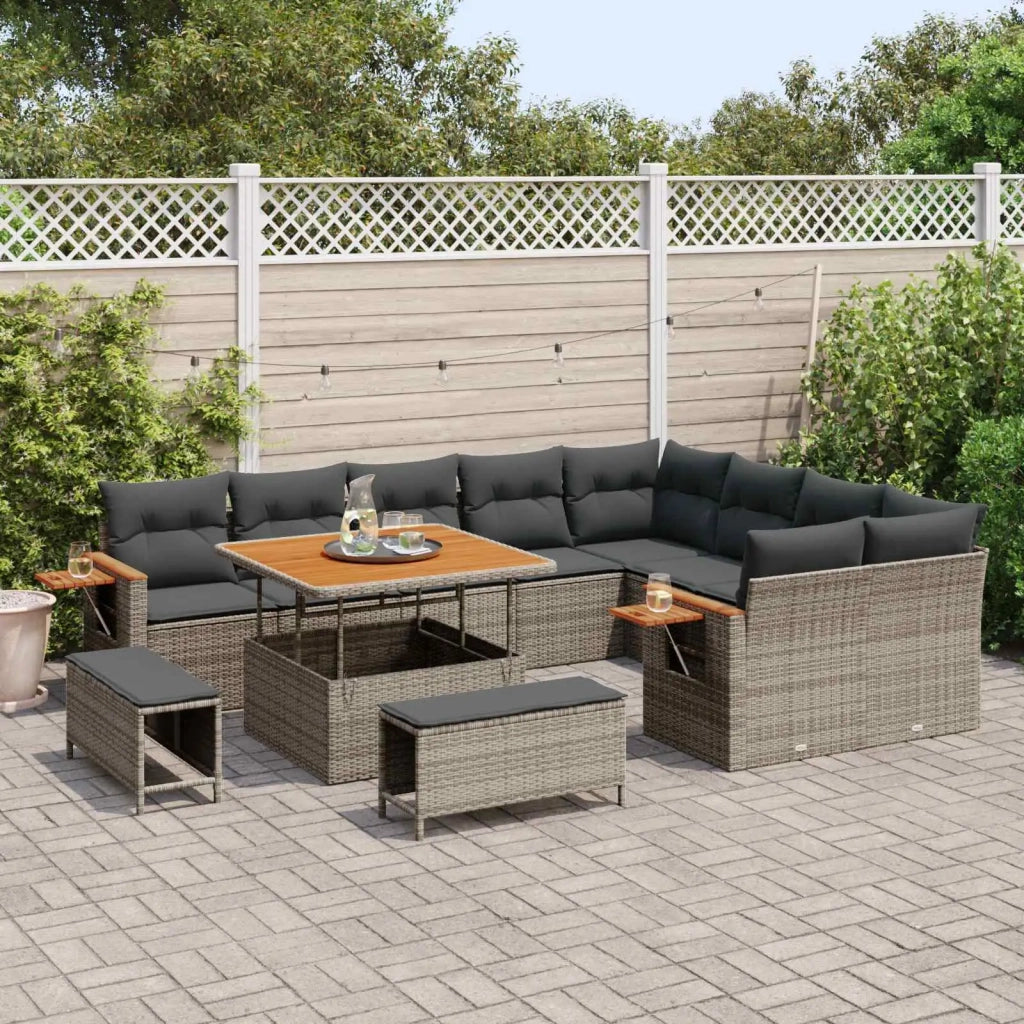 Set Divano da Giardino 12 pcs Grigio polyrattan