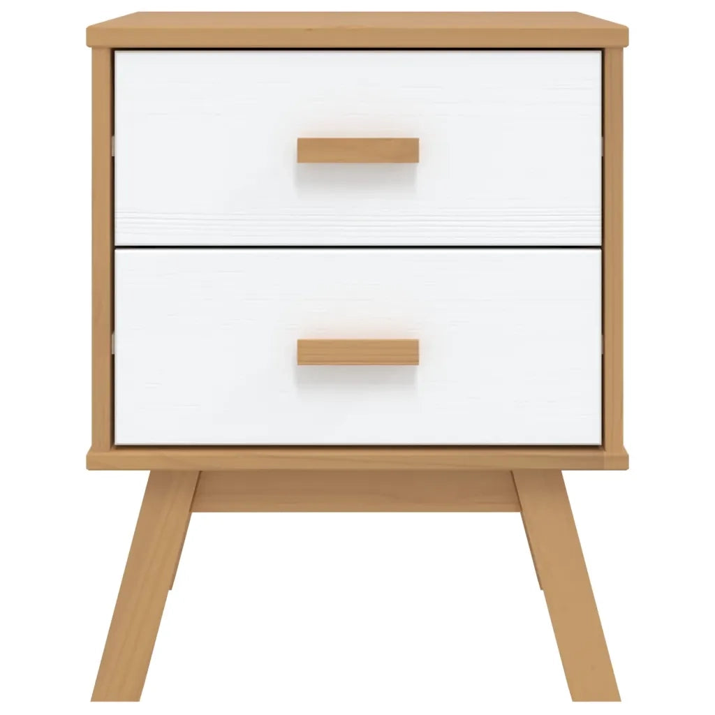 Comodino OLDEN Bianco e Marrone in Legno Massello di Pino 358584