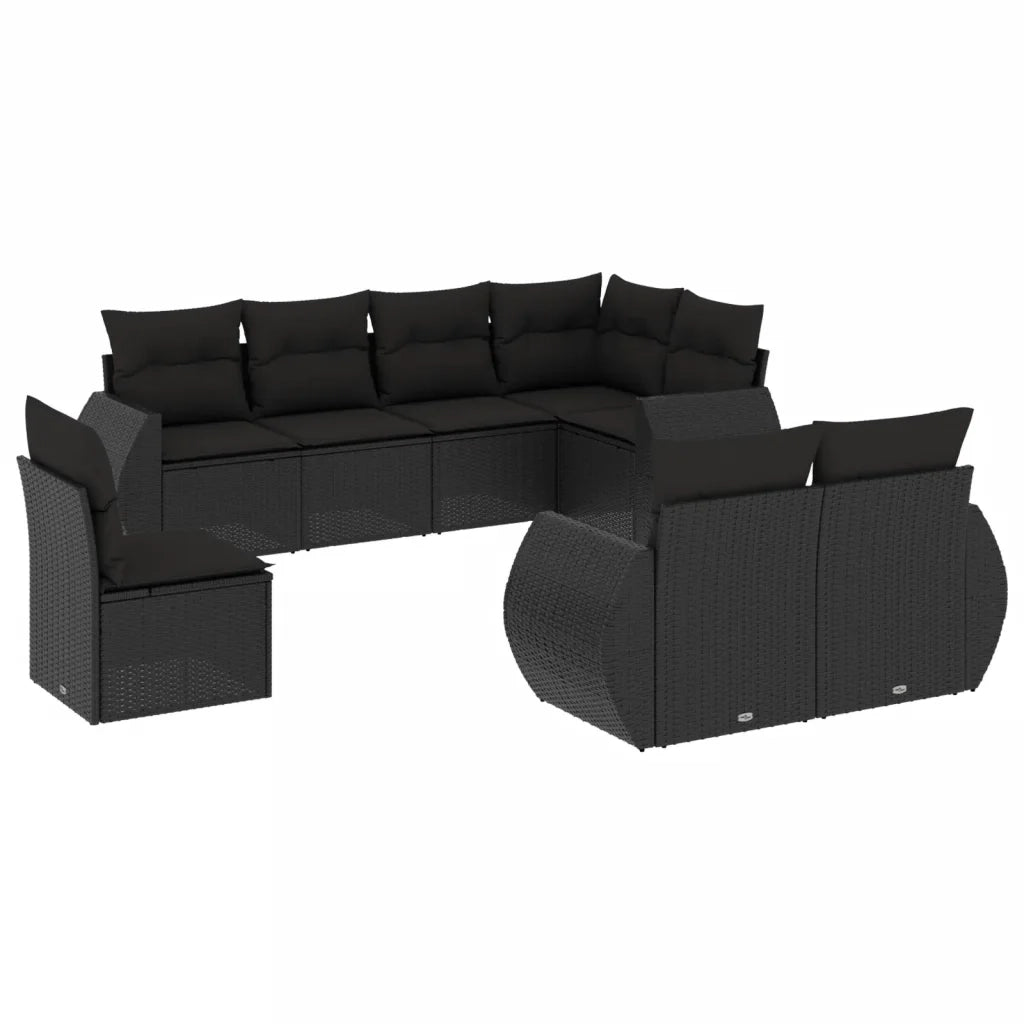 Set Divani da Giardino con Cuscini 8 pz Nero in Polyrattan 3253972