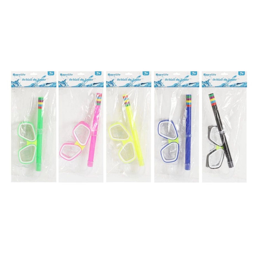Trade Shop - Set Da Piscina Nuoto Per Bambini 7+ Anni Maschera 16x10cm + Boccaglio 5 Colori 605414 -