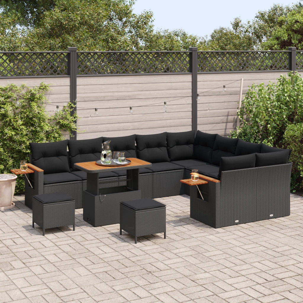 Set di divani da giardino 12 pezzi con cuscini Polyrattan Nero Acacia