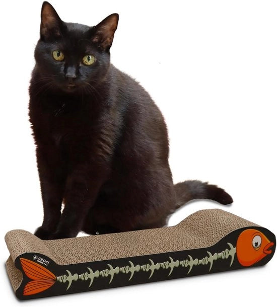 Pavimento per Gatti in Carta 2 Strati Inversibili con Pedali Antiscivolo Include Sacchetto di Catnip a Stile Pesce Dimensioni 44 x 14 x 7 cm