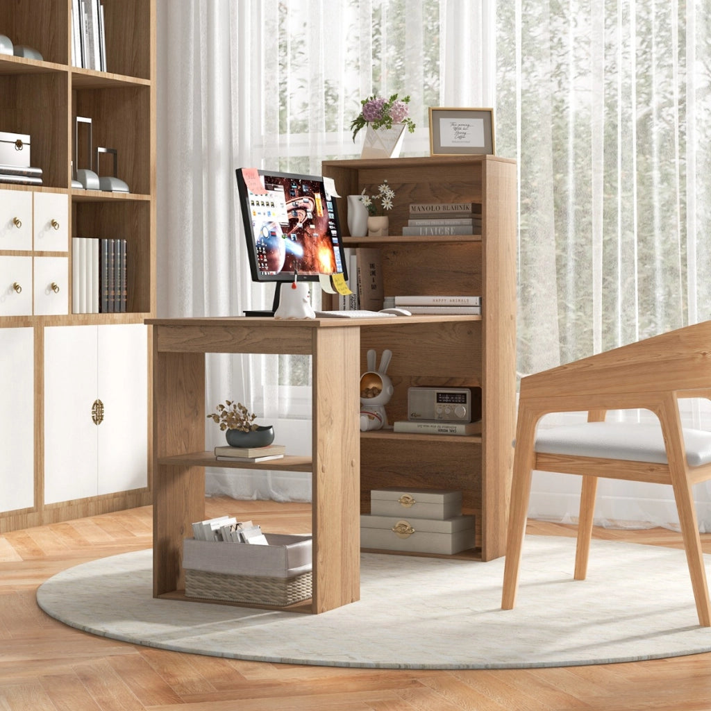 Scrivania per computer da 122cm con libreria, Postazione di studio moderna compatta con 6 ripiani Naturale