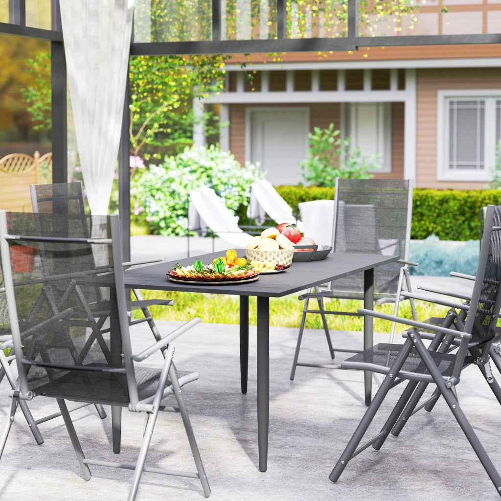 Tavolo da giardino 150x90cm ¨C Zephmum ¨C Tavolino da esterno in acciaio nero con foro per ombrellone