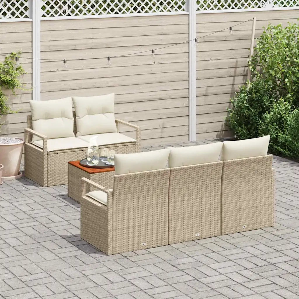 Set Divano da Giardino 6 pcs Beige e Crema polyrattan